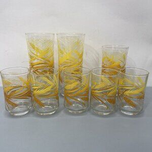 Vintage 70s Libbey Golden Harvest Wheat Tumblers Glasses MCM Juice Tea Mixed Lot